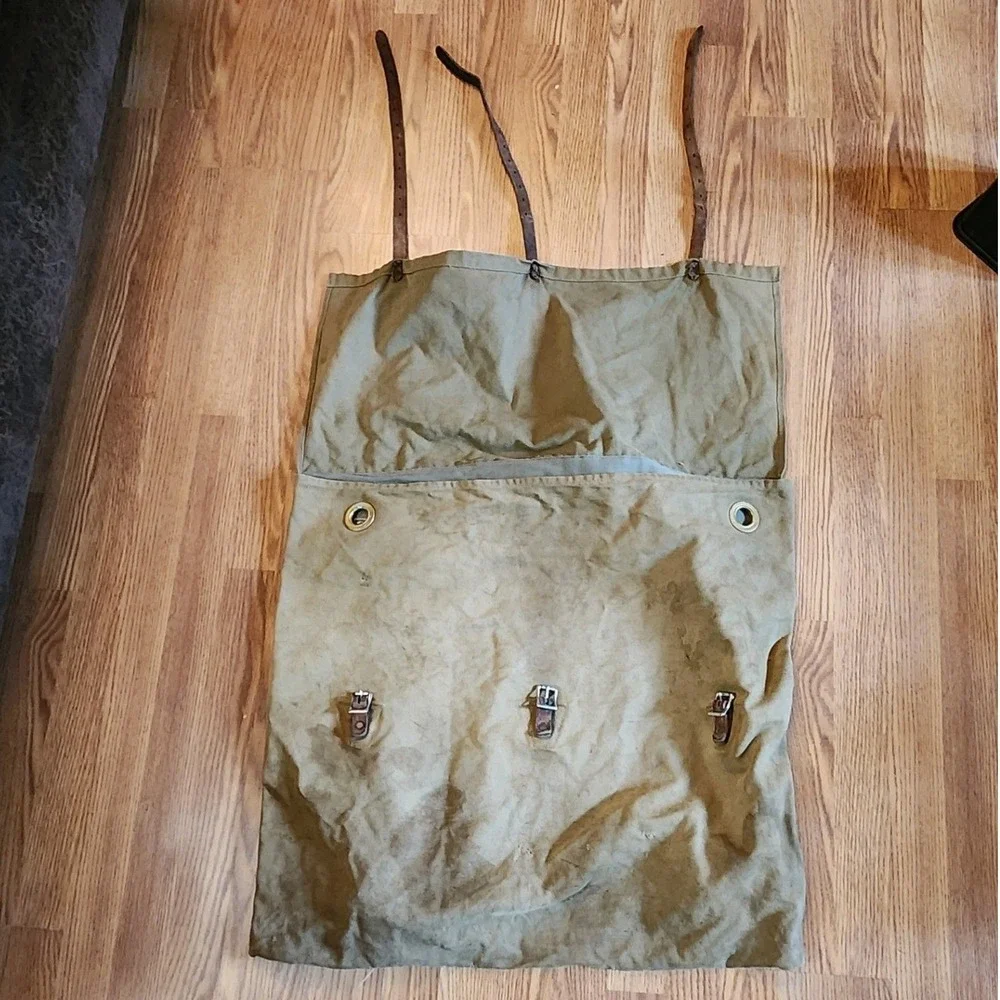 Duluth Monarch 3 Tan VTG 60's Canvas Leather Rucksack Backpack Military Gear Bag
